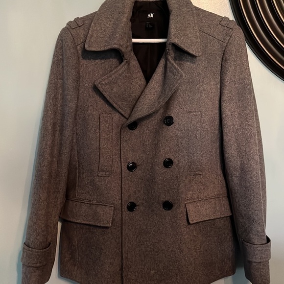 H & M Mens wool-blend grey coat, double breasted - Picture 3 of 9